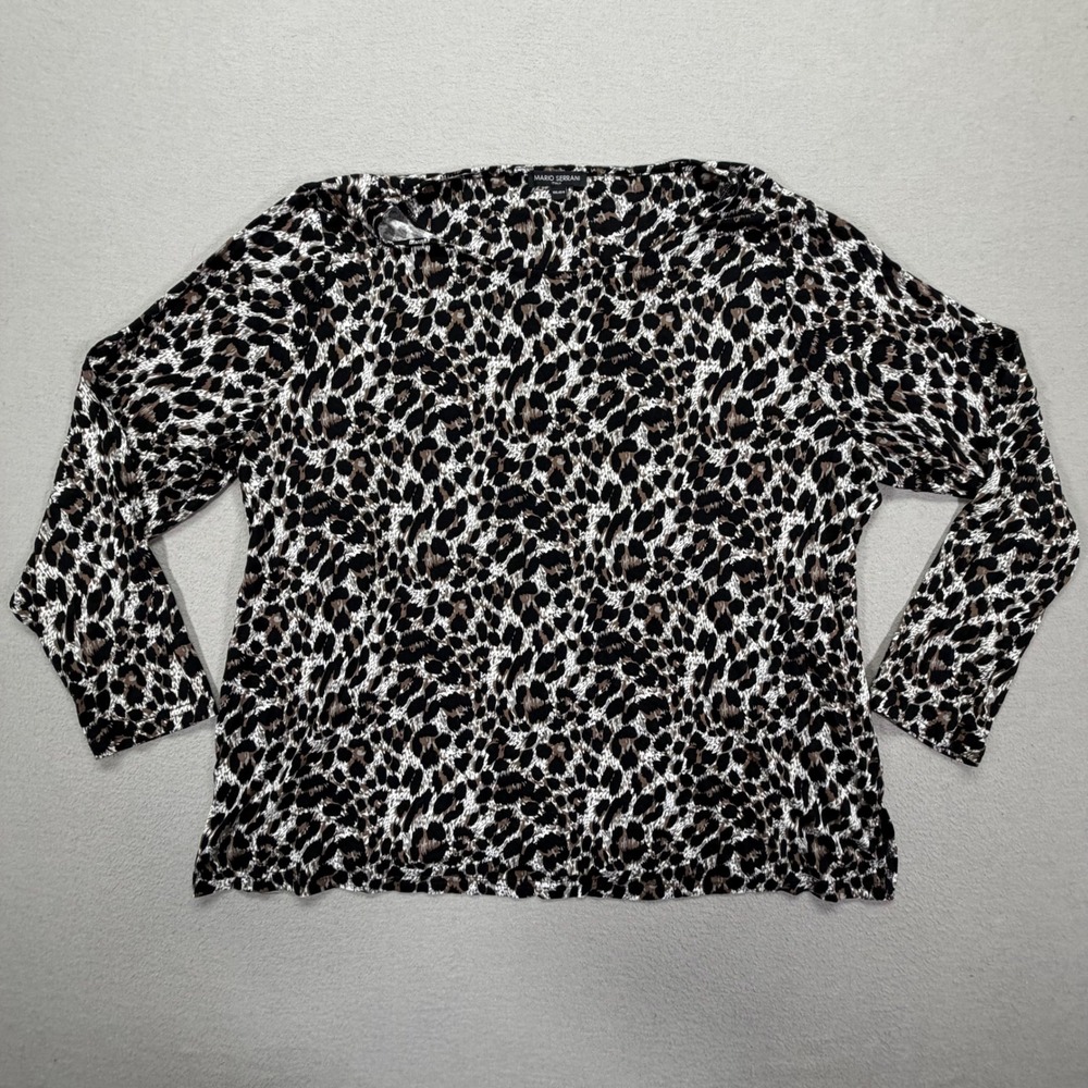 Mario Serrani Womens Top Regular Fit Black Leopard Print Boat Neck XXL